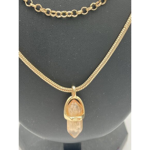 Three-Piece NY Multi-Layer Gold-Tone Necklace With Citrine Pendant & Choker - Picture 2 of 4